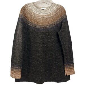 J Jill Medium Fair Isle Ombré Sweater  Cotton/Acry/Silk Neutral Black & Tan EUC